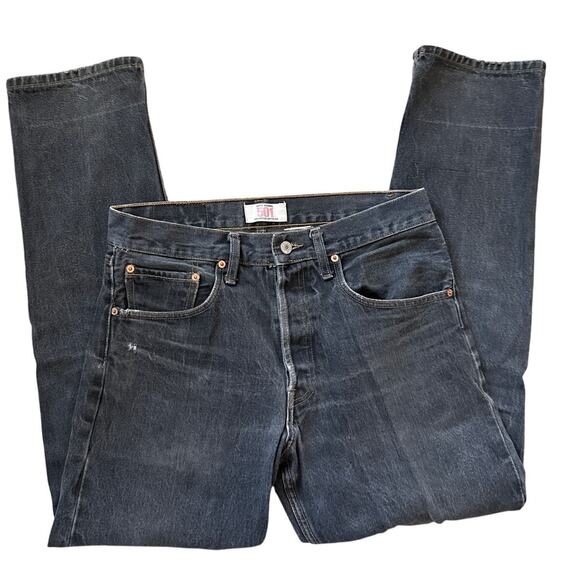 Levi’s 501 Straight Leg Button Fly Distressed Jeans Faded Black Size 32x30 - Picture 4 of 8